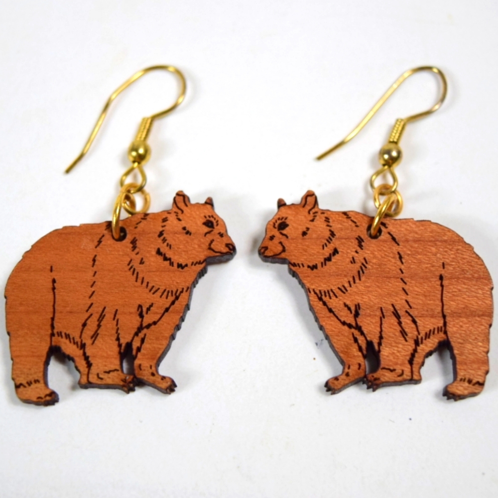 WOOD-BURNED BEAR EARRINGS